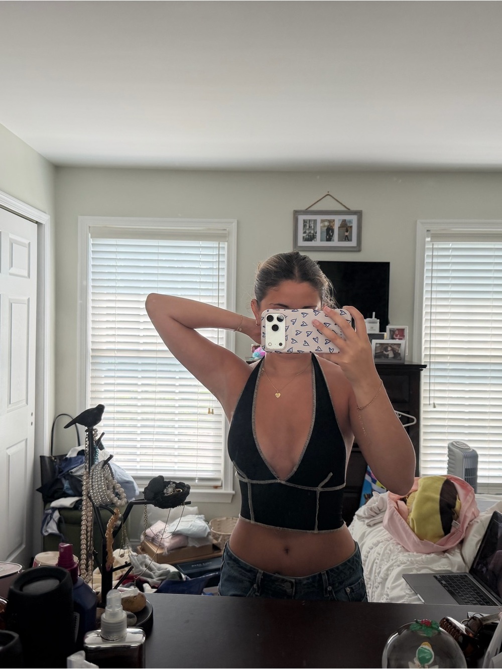Urban Outfitters Black Deep V Halter Crop Top